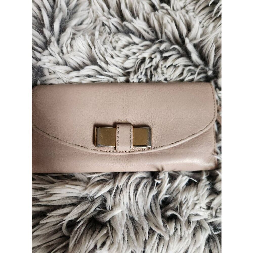 CHLOE Authentic Classic Taupe Mini bow Leather Flap wallet